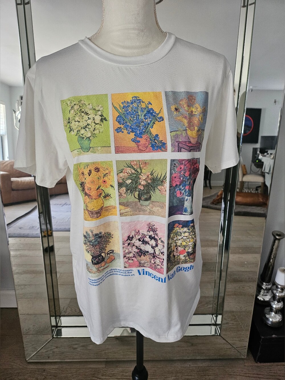 Vincent Van Gogh Floral Graphic T-Shirt French Pastry White Unisex Size M Art